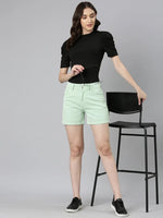 Women Green Solid Denim Shorts-LT-S-10405-Green