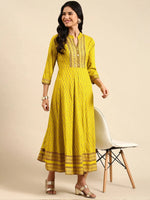 Women's Lime Green Embroidered Straight Kurta-HO-902-Limegreen