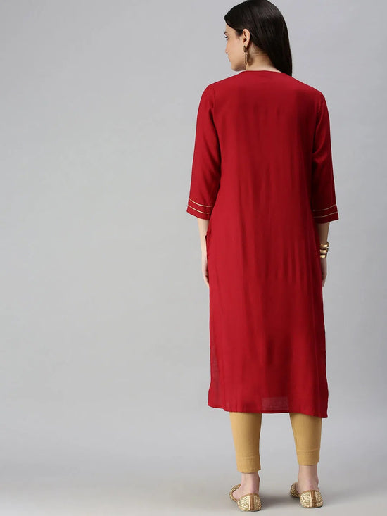 Women's Red Solid Straight Kurta-RN003-Maroon