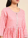 Women's Pink Printed Anarkali Kurta-RF-059-Pink