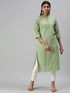 Women's Green Embroidered Straight Kurta-SKC3208-Green