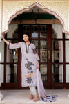 Vaasva Women Grey Tabby Slik Print & Embroidered Kurta, Pant & Dupatta Straight