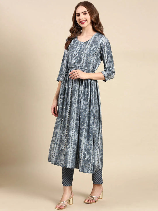 Women's Grey Printed Kurta Set-SKC-1009-Grey