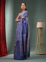 Blue Blended Silk Handwoven Saree With Woven Zari Border-MA50BSL34830119