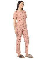 Smarty Pants Women's Cotton Lycra Rose Pink Color Dog Print Night Suit