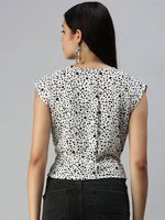 Women's White Polka Dots Top-AE-10214-Whiteblack