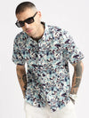 Men Spread Collar Abstract Sea Green Casual Shirt-REVERIE-2106-Seagreen