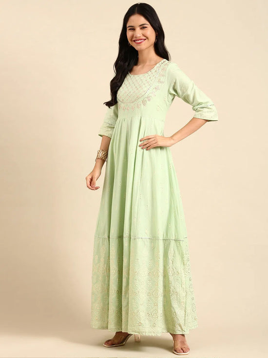 Women's Green Printed Anarkali Kurta-FS-2797-Green