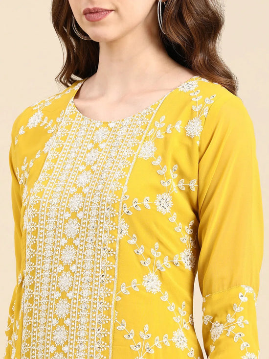 Women's Yellow Embellished Anarkali Kurta-SKC-1113-Yellow