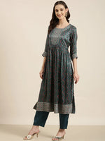 Women Teal Chevron Kurta Set-GW-3742-Teal