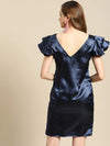 Frill Sleeve Shift dress in Navy