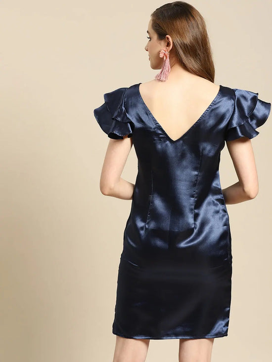 Frill Sleeve Shift dress in Navy