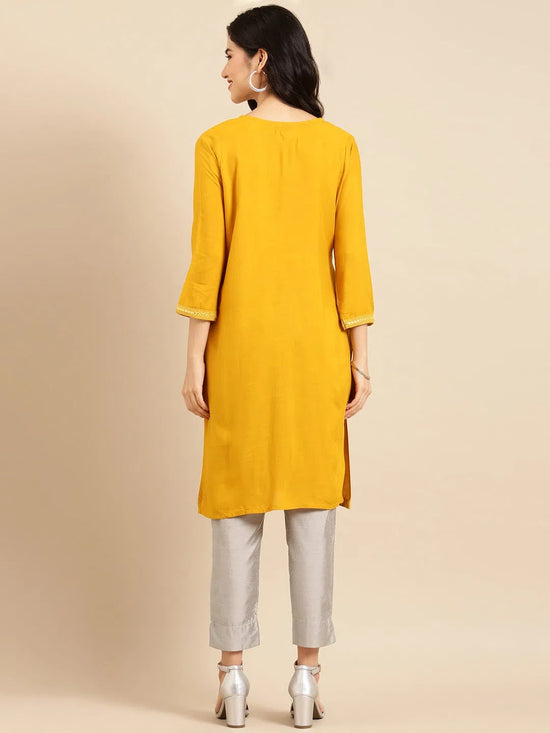 Women's Mustard Solid Straight Kurti-BGE-513-Mustard