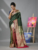 Castleton Green And Pink Katan Silk Banarasi Patli Pallu Saree With Zari Woven Designs-MA52KA441380082