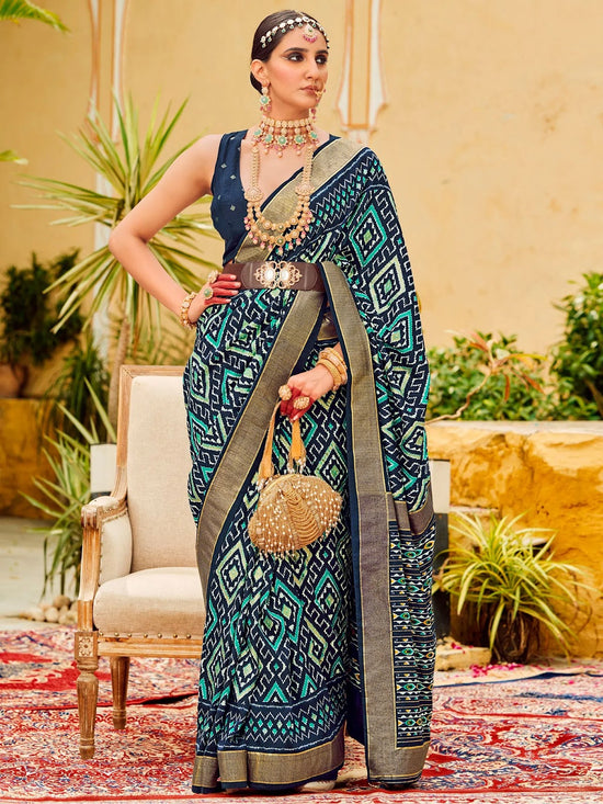 Saree Mall Women's Tussar  Navy Blue Printed Designer Saree With Blouse Piece-SITARMN2006