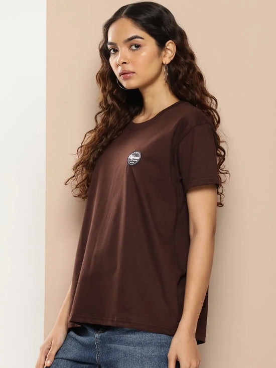 Difference of Opinion Brown Typographic Boxy Regular T-shirt