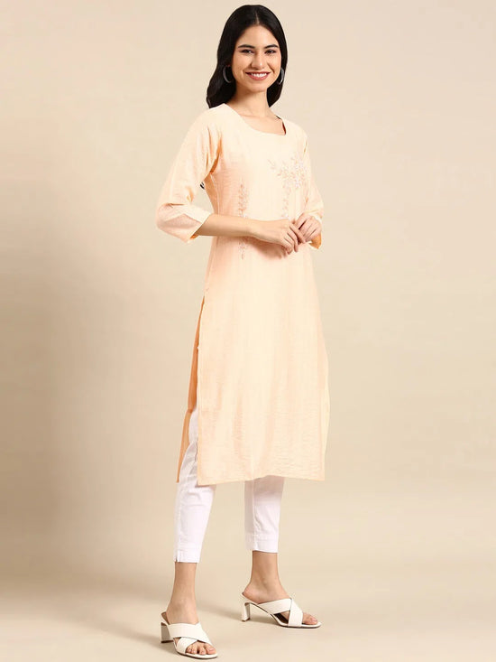 Women's Pink Solid Straight Kurta-SKC-3362-Peach