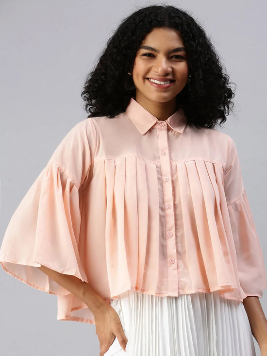 Women's Peach Solid Top-AE-7012-Peach