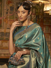 Saree Mall Women's  Blend Teal Blue Woven Design Handloom Saree With Blouse Piece-KARNAZ256002