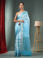 Sky Blue Blended Silk Handwoven Saree With Zari Border-MA50BSL34830030