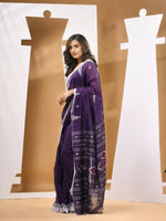 Purple Cotton Handwoven Soft Saree With Texture Motifs-MA53CT041490067