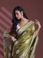 Green Silk Soft Saree With Texture Print-MA60BSL01400053