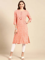 Women's Peach Printed Straight Kurta-BGE-653-Peach