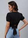 Women's Black Solid Crop Top-SH-7165-Black