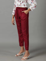 Women's Burgundy Solid Cigarette Trouser-AL-001-Burgundy