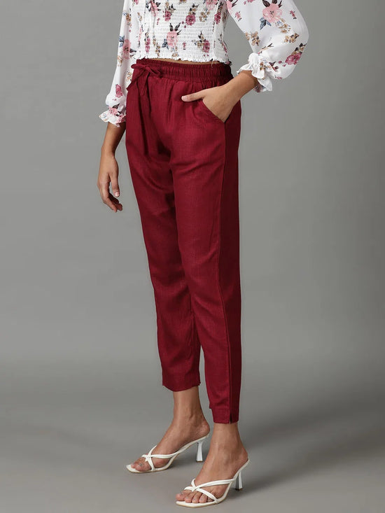 Women's Burgundy Solid Cigarette Trouser-AL-001-Burgundy