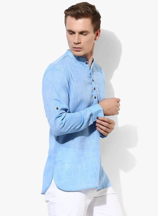 Hangup Men Slim Solid Men's Indian Wear-DarkBlueKurta