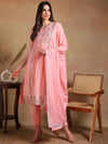 Ahika Women Pink Rayon Embroidered A-Line Kurta Pant Set