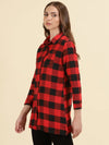 Women's Red Checked Longline Shirt-AN-9869-Red