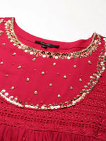 Women Maroon Embellished Fit and Flare Kurta-GW-3825-Maroon