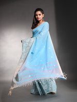 Sky Blue Pure Cotton Soft Saree With Nakshi Designs-MA54CT041380005