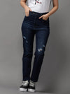 Women's Navy Blue Solid Straight Fit Denim Jeans-IM-10093-Navyblue