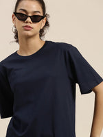 Dillinger Navy Blue Solid Oversized T-Shirt