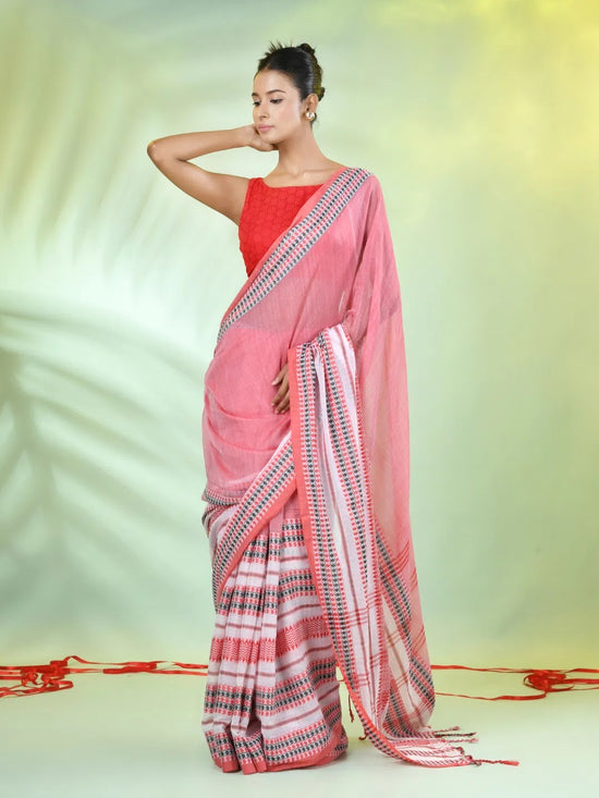 Rose Pink Cotton Soft Saree With Woven Nakshi Borders-MA62CT33660067