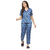 Smarty Pants Women's Silk Satin Teal Blue Color Floral Print Night Suit