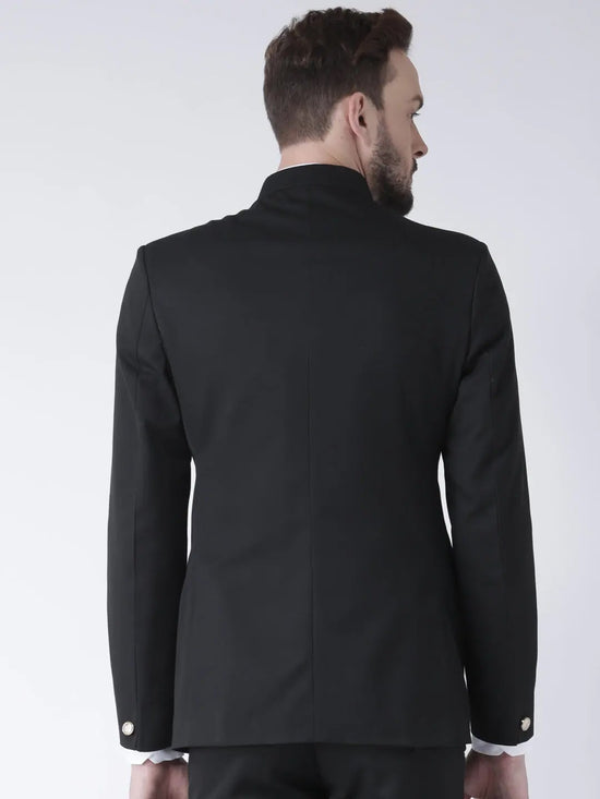 Hangup Men Standard Solid Men Formalwear-DoubleButtonBlackBlazer