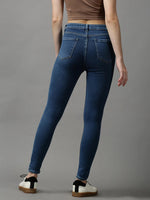 Women's Blue Solid Skinny Fit Denim Jeans-GZ-5287-2-Blue