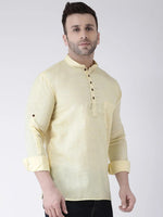 Hangup Men Slim Solid Men's Indian Wear-LemonShortKurta