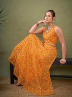 Women Yellow Floral Anarkali Skirt With Crop Top