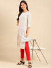 Women's White Printed Straight Kurta-SKC-3380-Offwhite