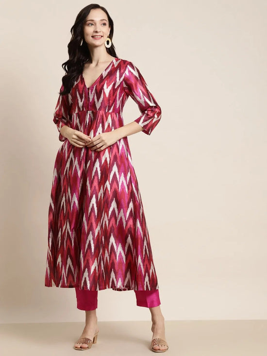 Fuchsia Ikat Print Kali Kurta