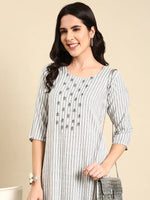 Women's White Striped Kurta Set-SKC-803-White