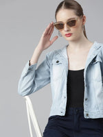 Women Blue Solid Denim Jacket-GZ-9510-Blue