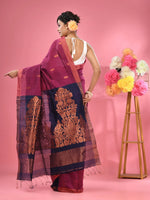 Magenta Cotton Blend Handwoven Saree With Texture Motifs-MA51BCT431270017