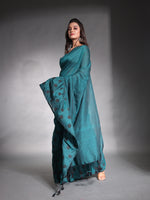 Teal Pure Cotton Ruffle Saree-MA54CT33660082