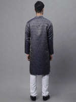 Men Ethnic  Navy Blue Woven Design Kurta with Pyjamas-JOKP-681Navy